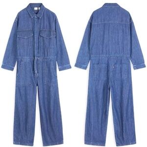 jumpsuit LEVI'S Baggy Surplus blue cotton denim drawstring waist long sleeve
